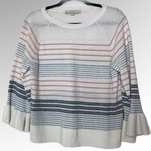 LOFT Pink/Cream/Blue Sweater Ruffle Sleeve Size XS